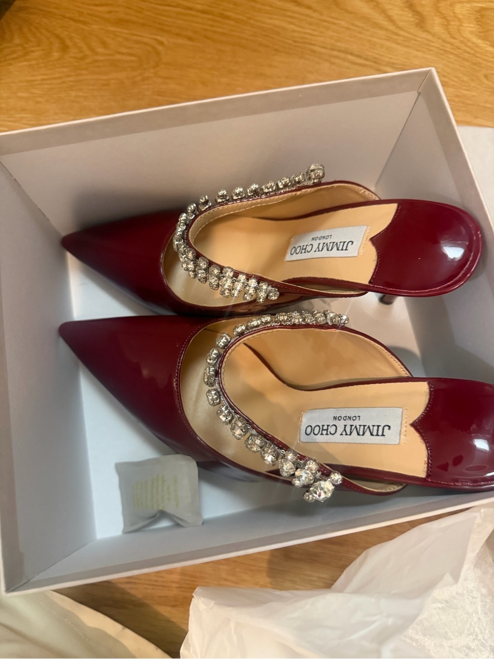 Jimmy Choo Burgundy Patent Crystal-Strap Pointed Mules - Picture 6 of 6